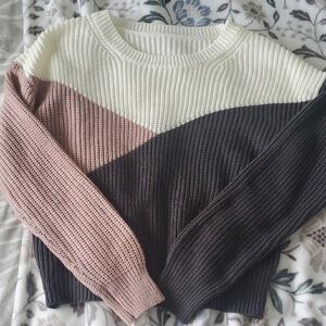 Fall Cozy Colour Block Sweater | Cream Mauve & Black | SHEIN